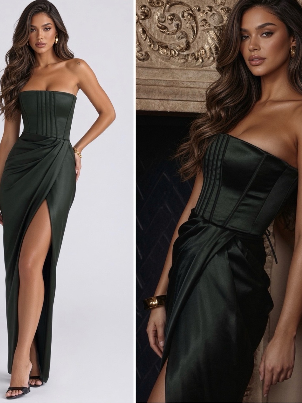 HOUSE OF CB 'Carelle' Emerald Satin Strapless Maxi Dress/Small US4-6 $299